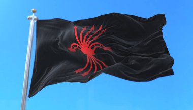 İspanyol partisi Falange Espaola de la JONS 'un mavi gökyüzünde dalgalanan bayrağı