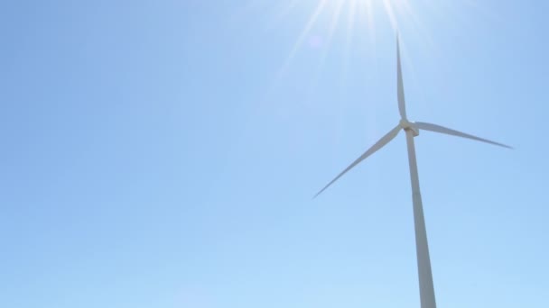 Wind Turbine Energy Moving Blades Sunny Day Loop — Stock Video