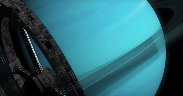 Корабель Обертається Навколо Планети Уран — стокове відео