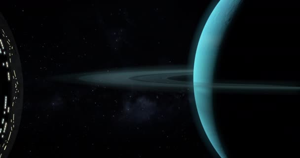 Estación Espacial Acercándose Planeta Urano — Vídeo de stock