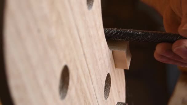 Luthier Slipning Strukturen Violin Eller Viola — Stockvideo