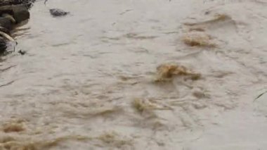 Bir derede akan kirli kahverengi nehir