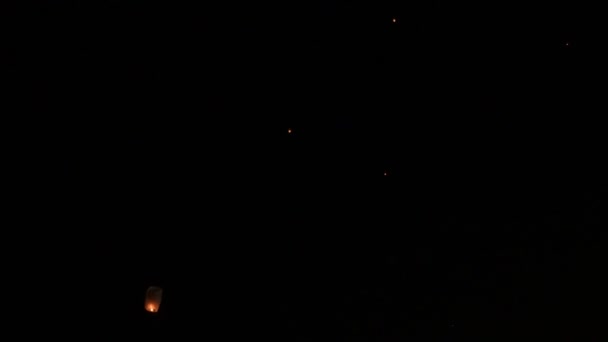 Sky Lanterns Flying Dark Night — Stock Video