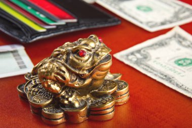 Para kurbağa ve iki dolar.