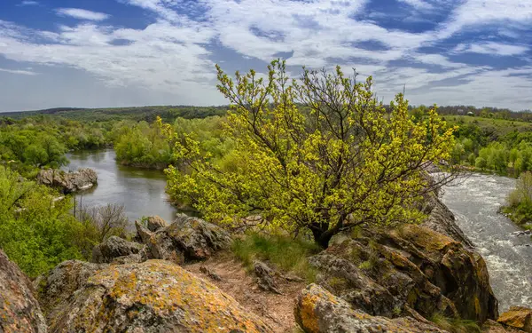 Kayalık peyzaj Mihiia Nehri yakınında. Dağlar ve RIV — Stok fotoğraf