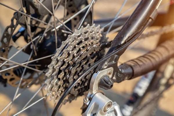 Gear bike parts. Toothed cassette on a bicycle.