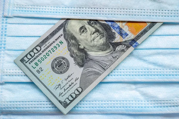 Banknotes United States America Protective Mask Virus World Economic Crisis — Stock Photo, Image