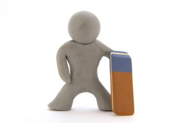 Gri hamuru karakter ve silgi. İleti örneği. Beyaz arka plan üzerinde izole