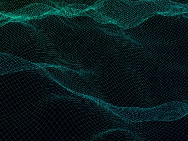 Soyut vektör manzara arka plan. Siber kılavuz. Yüksek teknoloji ağ. 3D teknoloji vektör çizim.