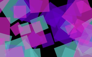 Koyu arka plan üzerinde çok renkli yarı saydam kareler. Pembe tonları. 3d illüstrasyon