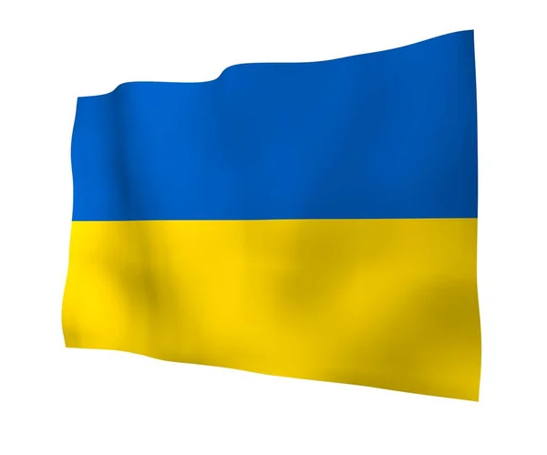 白い背景にウクライナの国旗。国旗と国家の標識。青と黄色のバイカラー。旗を振って3Dイラスト — ストック写真