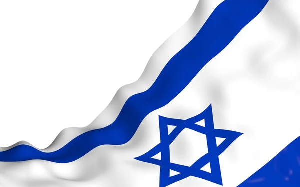 Bendera lsrael. Lambang negara Israel adalah negara Israel. Bintang Daud biru di antara dua garis biru horisontal pada bidang putih. Ilustrasi 3d — Stok Foto