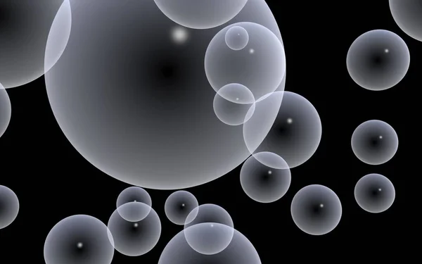 Fondo oscuro y burbujas de luz. Fondo de pantalla, textura con globos. Ilustración 3D —  Fotos de Stock