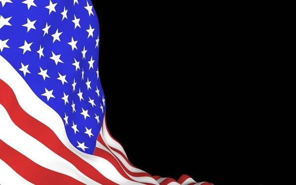 暗い背景に米国の旗を振っています。星とストライプ。アメリカ合衆国の象徴。3Dイラスト — ストック写真