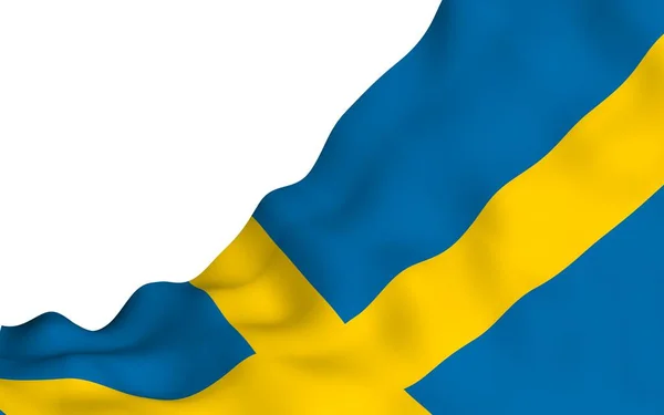 La bandiera di Sweden. Simbolo ufficiale del Regno di Svezia. Un campo blu con una croce scandinava gialla che si estende fino ai bordi della bandiera. Illustrazione 3d — Foto Stock