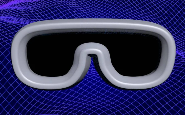 Wirtualna maska rzeczywistości ilustracja na abstrakcyjnym niebieskim tle siatki. Koncepcja okularów VR. ilustracja 3D — Zdjęcie stockowe