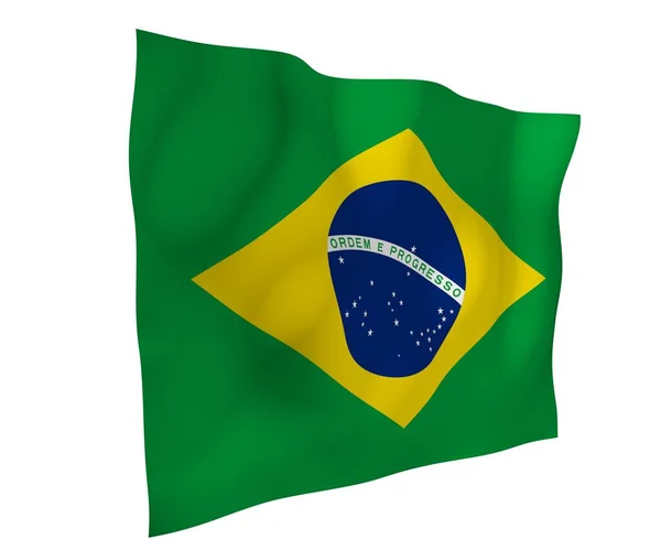 Flagge Brasiliens schwenkend. ordem e progresso. Ordnung und Fortschritt. Rio de Janeiro. Südamerika. Staatssymbol. 3D-Illustration — Stockfoto