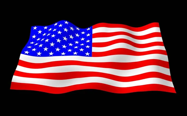 Az Amerikai Egyesült Államok zászlaját lobogtatva, sötét háttérrel. Csillagok és Csíkok. Az USA állami szimbóluma. 3D illusztráció — Stock Fotó