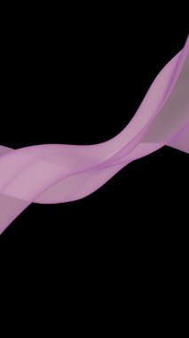 Soyut dalga. Eşarp. Siyah arka planda parlak kurdele. Soyut duman. Raster hava desteği. Dikey görüntü yönlendirmesi. 3B illüstrasyon