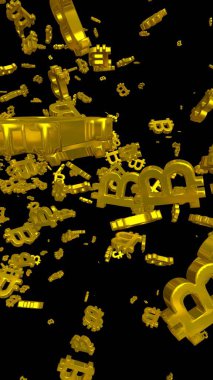 Karanlık bir arka planda dijital para birimi sembolü Bitcoin. Bitcoin düşüşü. Sanal ekranda kripto para birimi grafiği. İş, finans ve teknoloji kavramı. 3B illüstrasyon