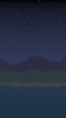 Yıldızlı aysız gökyüzü. Sahilde dalgalarla okyanus kıyısı. Dalgalar ile Ada plaj cenneti. Tatil, yaz, rahatlama. Deniz manzarası, deniz kıyısı. Minimalist manzara, ilkellik. 3d illüstrasyon