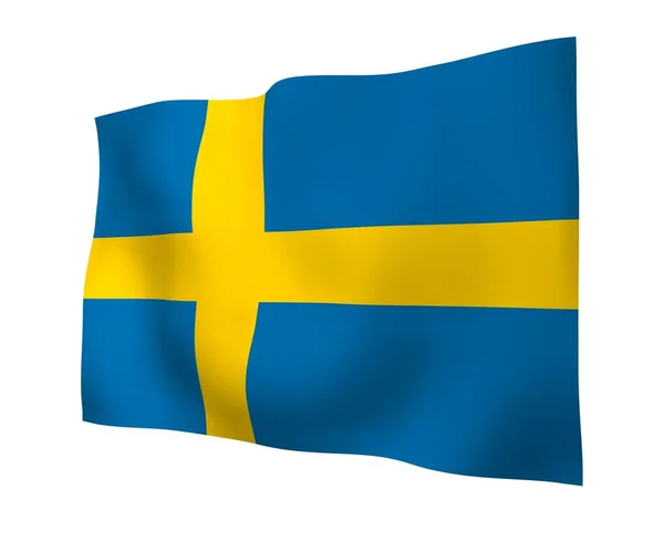 A svéd zászló. A Svéd Királyság hivatalos állami szimbóluma. Kék mező, sárga skandináv kereszttel, amely a zászló széléig terjed. 3d illusztráció — Stock Fotó