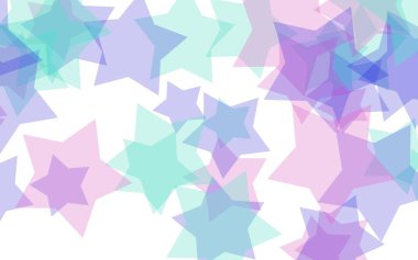 Beyaz arkaplanda çok renkli yarı saydam yıldızlar. Kırmızı tonlar. 3B illüstrasyon