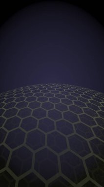 Çok katmanlı petek küresi, koyu arka planda mor, sosyal ağ, bilgisayar ağı, teknoloji, küresel ağ. 3d illüstrasyon