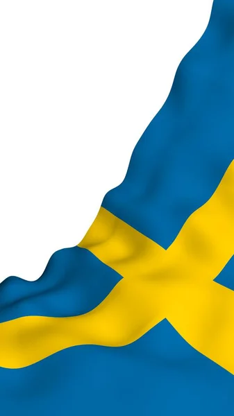 The flag of Sweden. Official state symbol of the Kingdom of Sweden. A blue field with a yellow Scandinavian cross that extends to the edges of the flag. 3d illustration — Stock Photo, Image