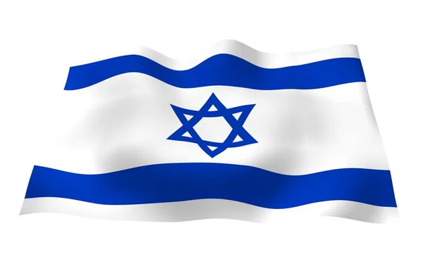 La bandera de Israel. Símbolo estatal del Estado de Israel. Una estrella azul de David entre dos rayas azules horizontales en un campo blanco. ilustración 3d —  Fotos de Stock