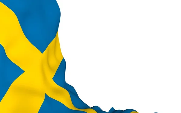 Sveriges flagga. Officiell statssymbol för Konungariket Sverige. Ett blått fält med ett gult skandinaviskt kors som sträcker sig till flaggans kanter. 3D-illustration — Stockfoto