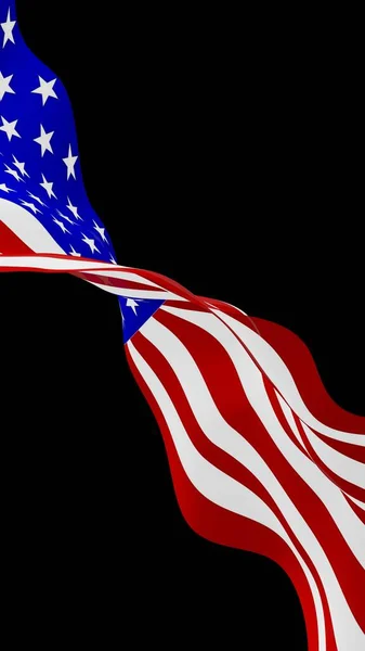 Mengibarkan bendera Amerika Serikat dengan latar belakang gelap. Bintang dan Belang. Simbol negara bagian Amerika Serikat. Ilustrasi 3D — Stok Foto