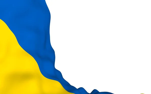 La bandera de Ucrania sobre un fondo blanco. Bandera nacional y alférez estatal. Bicolor azul y amarillo. Ilustración 3D ondeando bandera —  Fotos de Stock