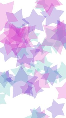 Beyaz arka plan üzerinde çok renkli yarı saydam yıldızlar. Pembe tonları. 3d illüstrasyon