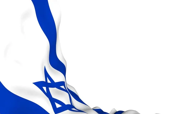 La bandera de Israel. Símbolo estatal del Estado de Israel. Una estrella azul de David entre dos rayas azules horizontales en un campo blanco. ilustración 3d —  Fotos de Stock