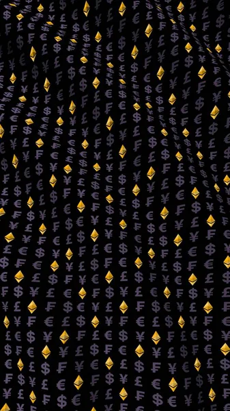 Ethereum klasszikus és valuta egy sötét háttér. Digitális kripto szimbólum. Valuthullám hatás, piaci ingadozások. Üzleti koncepció. 3D-illusztráció — Stock Fotó