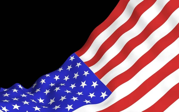 Flagge der Vereinigten Staaten von Amerika auf dunklem Hintergrund schwenkend. Stars and Stripes. Staatssymbol der USA. 3D-Illustration — Stockfoto