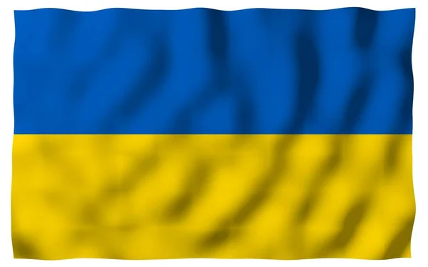 Ukrainas flagga på en vit bakgrund. Nationell flagga och delstat. Blå och gul tvåfärgad. 3D illustration viftande flagga — Stockfoto