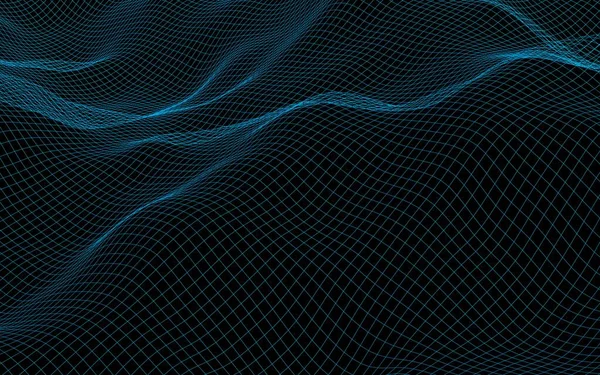 Paisaje abstracto sobre un fondo oscuro. Red azul marino ciberespacial. red de alta tecnología. Ilustración 3D Fotos De Stock
