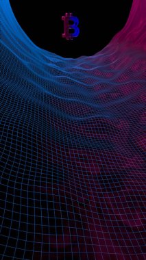 Soyut karanlık arka planda dijital para birimi sembolü Bitcoin. Kripto para piyasasının büyümesi. İş, finans ve teknoloji konsepti. 3d illüstrasyon