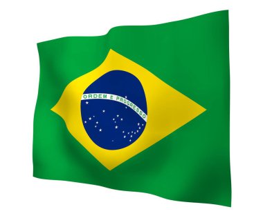 Brezilya bayrağı sallayarak. Ordem e Progresso. Sipariş ve ilerleme. Rio de Janeiro. Güney Amerika. Devlet sembolü. 3D çizim