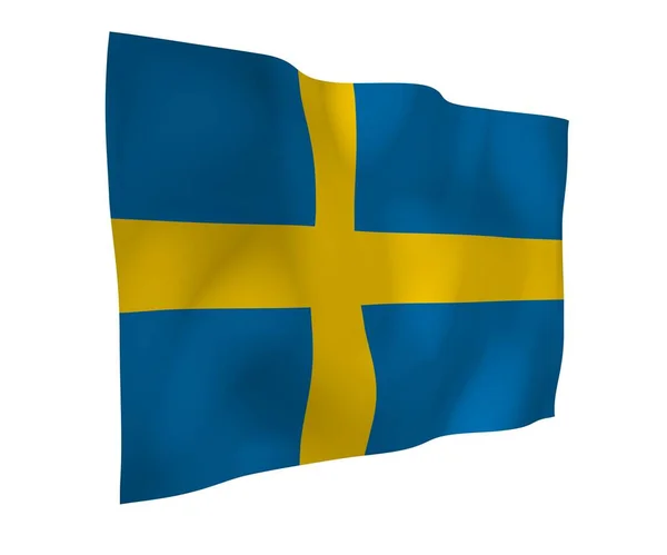 De vlag van Zweden. Officieel staatssymbool van het Koninkrijk Zweden. Een blauw veld met een geel Scandinavisch kruis dat zich uitstrekt tot de randen van de vlag. 3d illustratie — Stockfoto