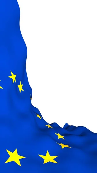 유럽 연합의 깃발을 가볍게 흔들며 흰 배경과 3D 렌더링으로 분리 했다. 유럽의 상징. 3D 삽화 — 스톡 사진