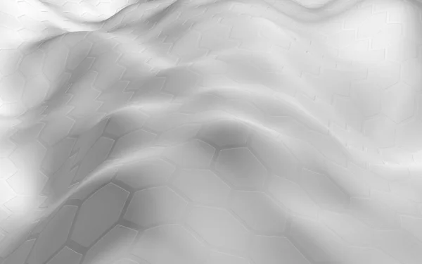 White honeycomb with a gradient color on a light background. Perspective view on polygon look like honeycomb. Wavy surface. Isometric geometry. 3D illustration — Stock Photo, Image