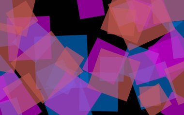 Koyu arka plan üzerinde çok renkli yarı saydam kareler. Pembe tonları. 3d illüstrasyon