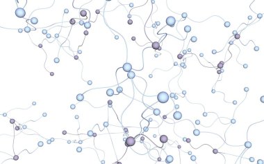 Sinir ağı. Sosyal ağ. Fütüristik DNA, deoksiribonükleik asit. Soyut molekül, hücre illüstrasyonu, miselyum. Beyaz arka plan. 3d illüstrasyon