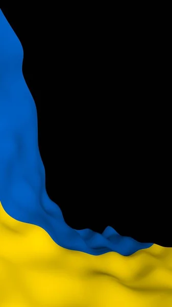 A bandeira da Ucrânia sobre um fundo escuro. Bandeira nacional e insígnia estadual. Bicolor azul e amarelo. Ilustração 3D acenando bandeira — Fotografia de Stock