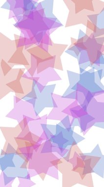 Beyaz arkaplanda çok renkli yarı saydam yıldızlar. Dikey görüntü yönlendirmesi. 3B illüstrasyon