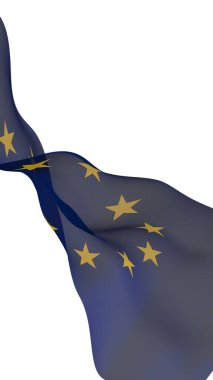 Avrupa Birliği 'nin bayrağı hafifçe sallanıyordu. Beyaz arka planda izole edilmiş, 3D görüntüleme. Avrupa 'nın sembolü. 3B illüstrasyon