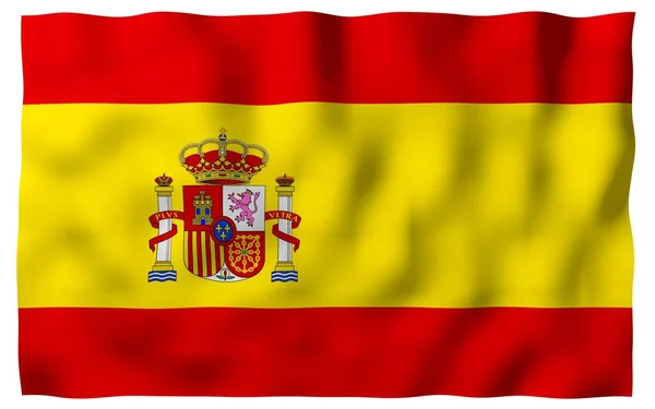 La bandera de España. Símbolo estatal oficial del Reino de España. Concepto: web, páginas deportivas, cursos de idiomas, viajes, elementos de diseño. ilustración 3d — Foto de Stock